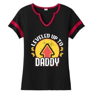 Leveled Up To Daddy Gift Fatherhood Birth Design Meaningful Gift Ladies Halftime Notch Neck Tee