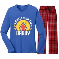 Leveled Up To Daddy Gift Fatherhood Birth Design Meaningful Gift Women's Long Sleeve Flannel Pajama Set 