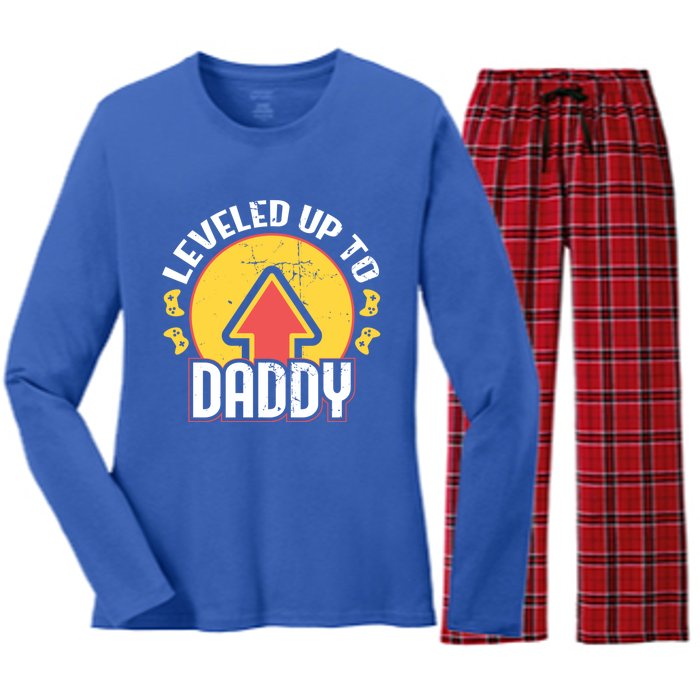 Leveled Up To Daddy Gift Fatherhood Birth Design Meaningful Gift Women's Long Sleeve Flannel Pajama Set 