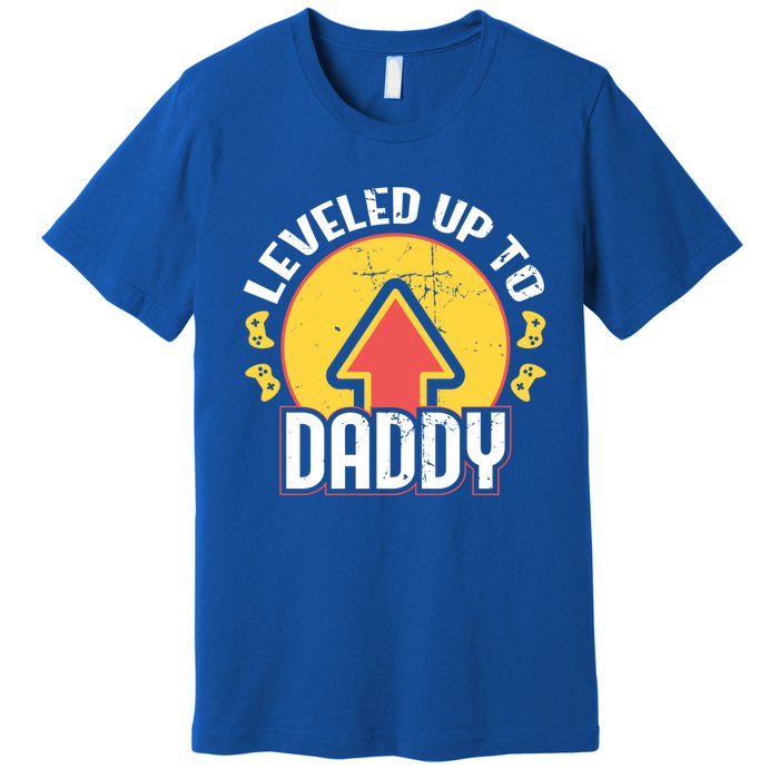 Leveled Up To Daddy Gift Fatherhood Birth Design Meaningful Gift Premium T-Shirt