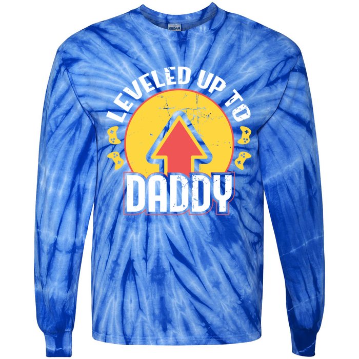 Leveled Up To Daddy Gift Fatherhood Birth Design Meaningful Gift Tie-Dye Long Sleeve Shirt