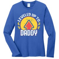 Leveled Up To Daddy Gift Fatherhood Birth Design Meaningful Gift Ladies Long Sleeve Shirt