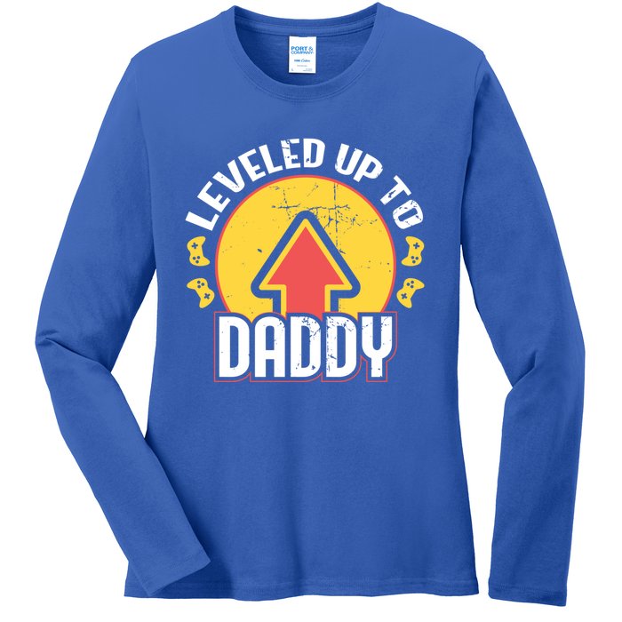 Leveled Up To Daddy Gift Fatherhood Birth Design Meaningful Gift Ladies Long Sleeve Shirt