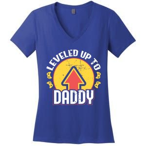 Leveled Up To Daddy Gift Fatherhood Birth Design Meaningful Gift Women's V-Neck T-Shirt