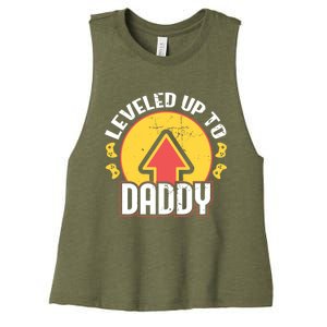 Leveled Up To Daddy Gift Fatherhood Birth Design Meaningful Gift Women's Racerback Cropped Tank