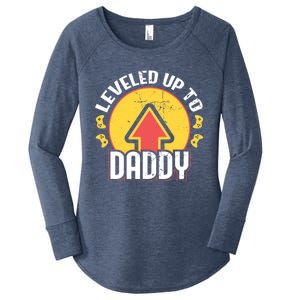 Leveled Up To Daddy Gift Fatherhood Birth Design Meaningful Gift Women's Perfect Tri Tunic Long Sleeve Shirt