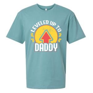 Leveled Up To Daddy Gift Fatherhood Birth Design Meaningful Gift Sueded Cloud Jersey T-Shirt