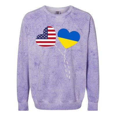 Loving USA Ukraine Flag Heart Ukrainian Americans Love Colorblast Crewneck Sweatshirt