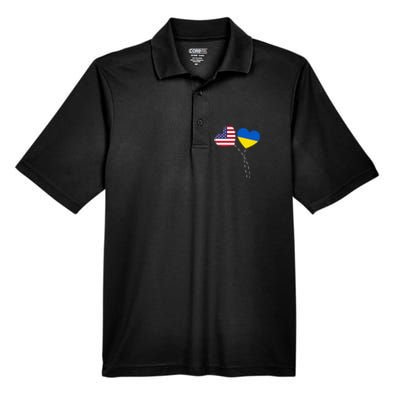 Loving USA Ukraine Flag Heart Ukrainian Americans Love Men's Origin Performance Piqué Polo