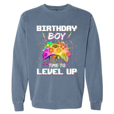 Level Up Video Gamer On My Birthday Party Decorations Cool Gift Garment-Dyed Sweatshirt