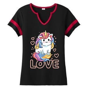 Love Unicorns Valentines Day Love Gift Ladies Halftime Notch Neck Tee