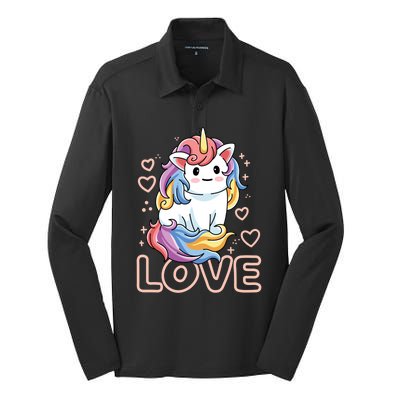 Love Unicorns Valentines Day Love Gift Silk Touch Performance Long Sleeve Polo