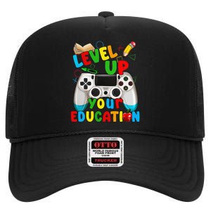 Level Up Your Education Gaming Inspired Teacher Gamers Gift High Crown Mesh Back Trucker Hat