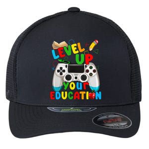 Level Up Your Education Gaming Inspired Teacher Gamers Gift Flexfit Unipanel Trucker Cap