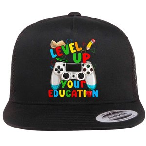 Level Up Your Education Gaming Inspired Teacher Gamers Gift Flat Bill Trucker Hat