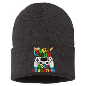 Level Up Your Education Gaming Inspired Teacher Gamers Gift Sustainable Knit Beanie