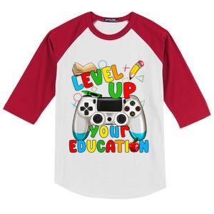 Level Up Your Education Gaming Inspired Teacher Gamers Gift Kids Colorblock Raglan Jersey