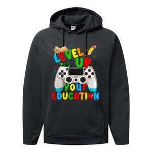 Level Up Your Education Gaming Inspired Teacher Gamers Performance Fleece Hoodie