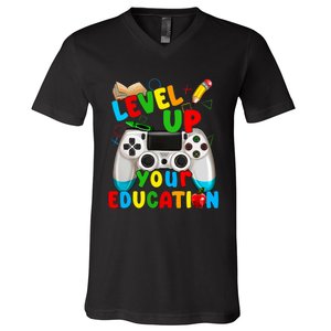 Level Up Your Education Gaming Inspired Teacher Gamers V-Neck T-Shirt