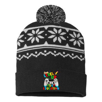 Level Up Your Education Gaming Inspired Teacher Gamers USA-Made Snowflake Beanie