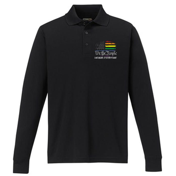 LGBT Vintage 1776 American Flag We The People Means Everyone Performance Long Sleeve Polo