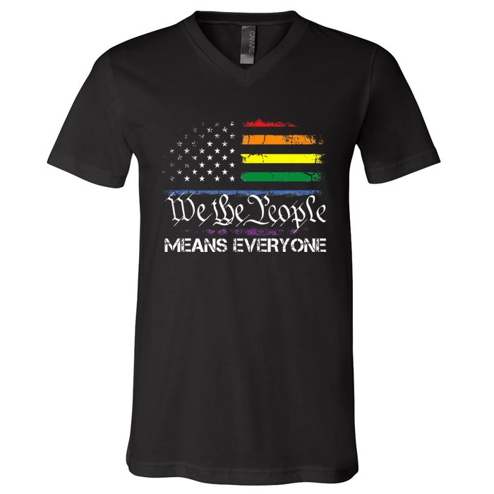 LGBT Vintage 1776 American Flag We The People Means Everyone V-Neck T-Shirt