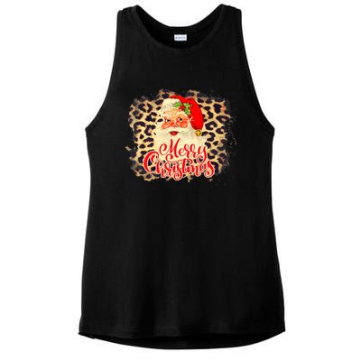 Leopard Vintage 70s Santa Merry Christmas Santa Claus Face Funny Gift Ladies PosiCharge Tri-Blend Wicking Tank