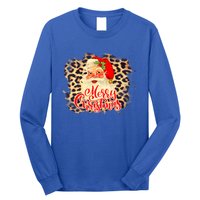 Leopard Vintage 70s Santa Merry Christmas Santa Claus Face Funny Gift Long Sleeve Shirt