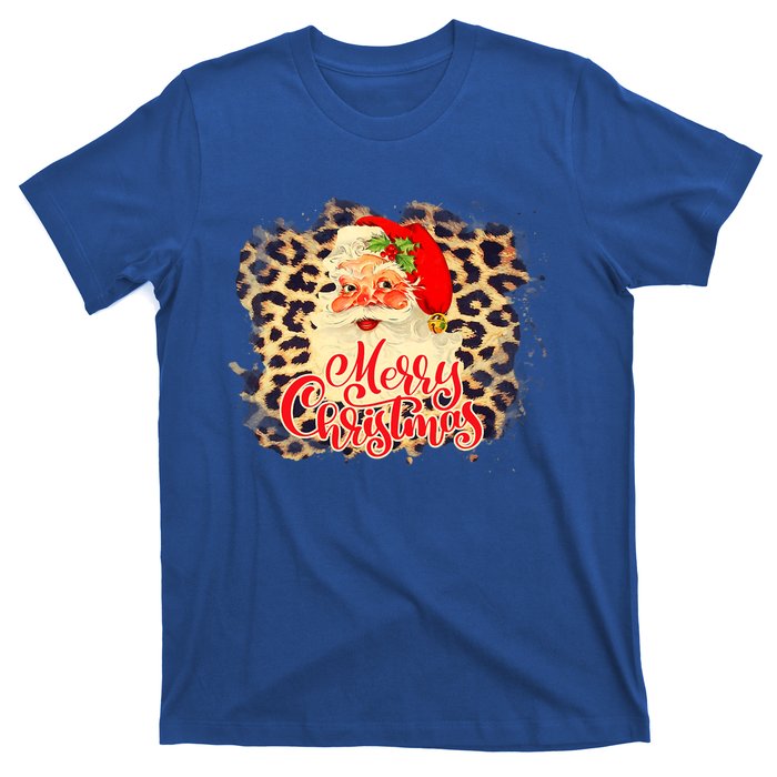 Leopard Vintage 70s Santa Merry Christmas Santa Claus Face Funny Gift T-Shirt