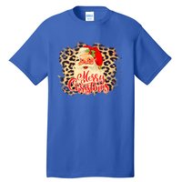 Leopard Vintage 70s Santa Merry Christmas Santa Claus Face Funny Gift Tall T-Shirt