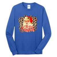 Leopard Vintage 70s Santa Merry Christmas Santa Claus Face Funny Gift Tall Long Sleeve T-Shirt