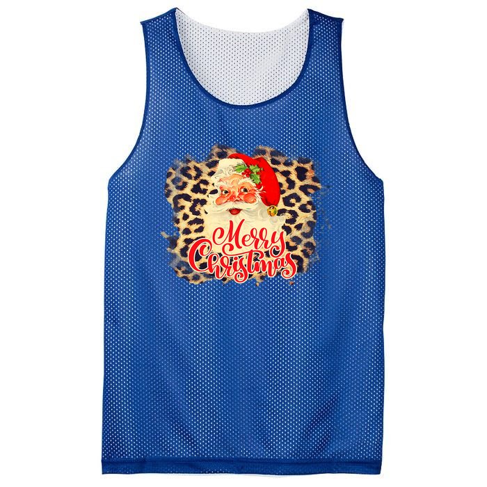 Leopard Vintage 70s Santa Merry Christmas Santa Claus Face Funny Gift Mesh Reversible Basketball Jersey Tank