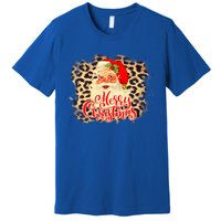 Leopard Vintage 70s Santa Merry Christmas Santa Claus Face Funny Gift Premium T-Shirt