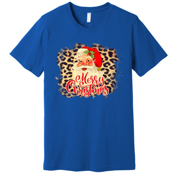 Leopard Vintage 70s Santa Merry Christmas Santa Claus Face Funny Gift Premium T-Shirt