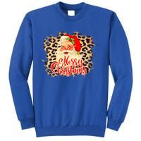 Leopard Vintage 70s Santa Merry Christmas Santa Claus Face Funny Gift Tall Sweatshirt