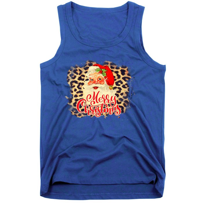 Leopard Vintage 70s Santa Merry Christmas Santa Claus Face Funny Gift Tank Top