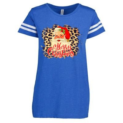 Leopard Vintage 70s Santa Merry Christmas Santa Claus Face Funny Gift Enza Ladies Jersey Football T-Shirt