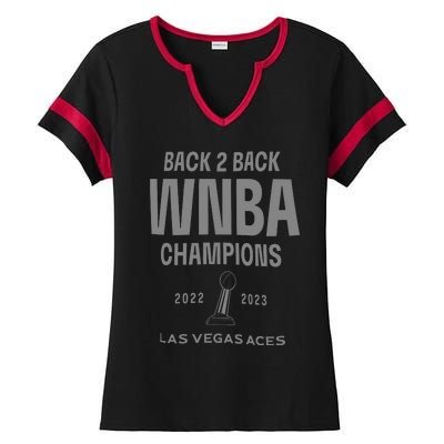 Las Vegas Aces Backtoback Champions Banner Celebration Ladies Halftime Notch Neck Tee