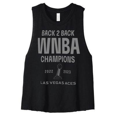 Las Vegas Aces Backtoback Champions Banner Celebration Women's Racerback Cropped Tank