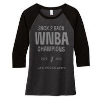 Las Vegas Aces Backtoback Champions Banner Celebration Women's Tri-Blend 3/4-Sleeve Raglan Shirt