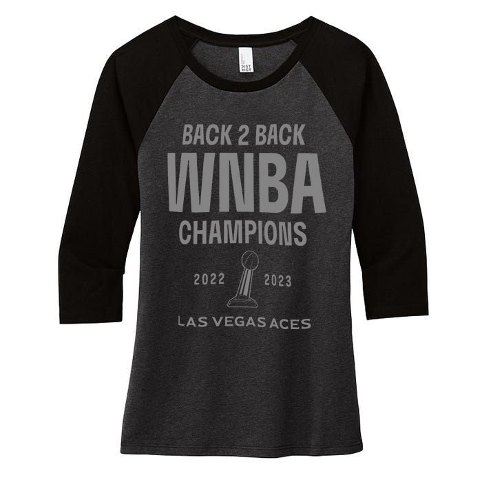 Las Vegas Aces Backtoback Champions Banner Celebration Women's Tri-Blend 3/4-Sleeve Raglan Shirt