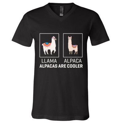 Llama Vs Alpaca Alpacas Are Cooler Funny Alpaca Lover V-Neck T-Shirt