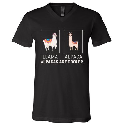 Llama Vs Alpaca Alpacas Are Cooler Funny Alpaca Lover V-Neck T-Shirt