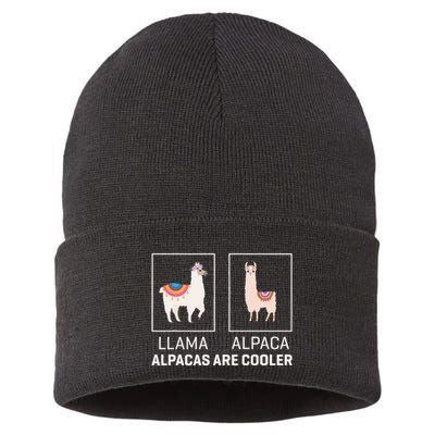 Llama Vs Alpaca Alpacas Are Cooler Funny Alpaca Lover Sustainable Knit Beanie