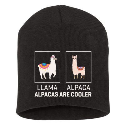Llama Vs Alpaca Alpacas Are Cooler Funny Alpaca Lover Short Acrylic Beanie