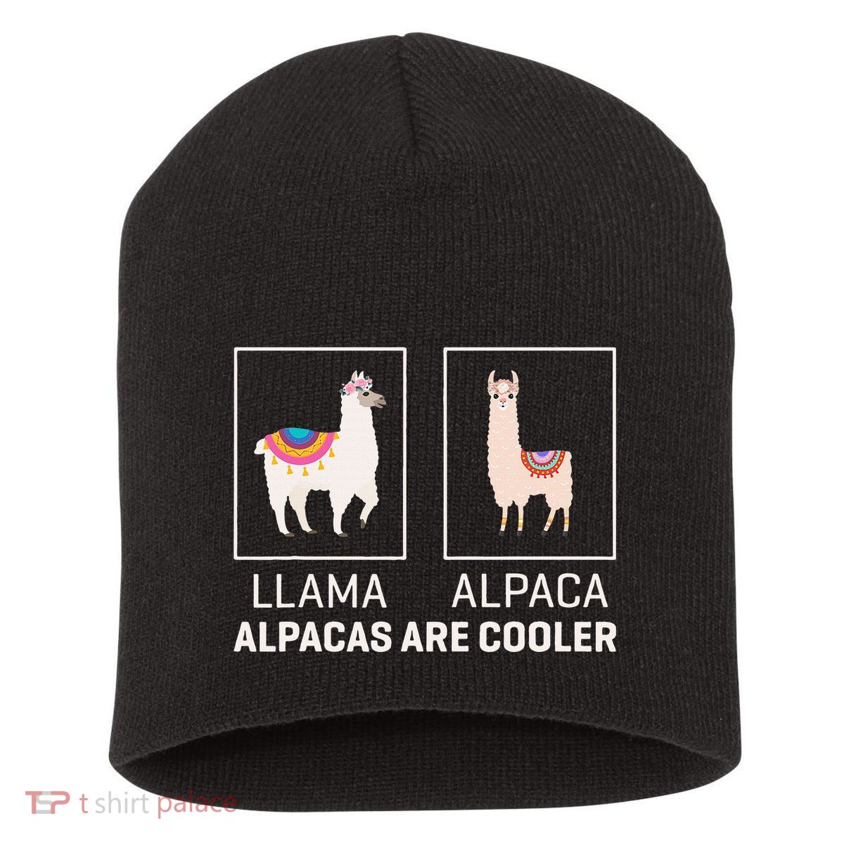 Llama Vs Alpaca Alpacas Are Cooler Funny Alpaca Lover Short Acrylic Beanie