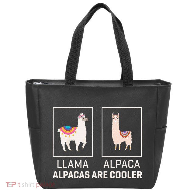 Llama Vs Alpaca Alpacas Are Cooler Funny Alpaca Lover Zip Tote Bag