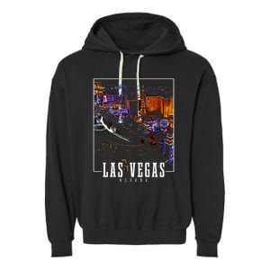 Las Vegas At Night Nevada Skyline Souvenir Las Vegas Garment-Dyed Fleece Hoodie