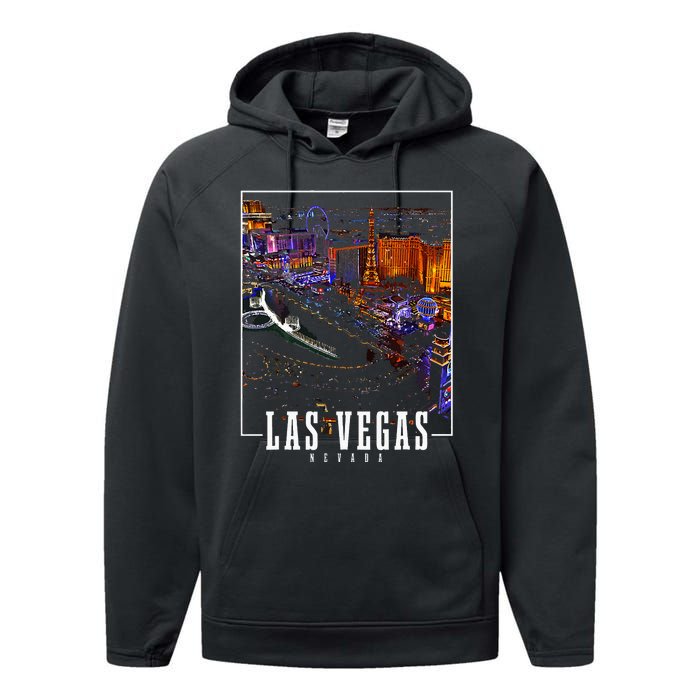 Las Vegas At Night Nevada Skyline Souvenir Las Vegas Performance Fleece Hoodie