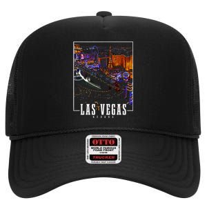 Las Vegas At Night Nevada Skyline Souvenir Las Vegas High Crown Mesh Back Trucker Hat